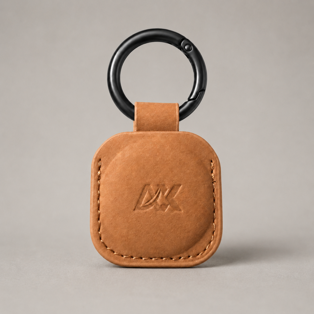 Aerdox AirTag keyring in brown, front view