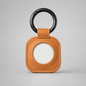 Aerdox AirTag keyring in orange, rear view with AirTag visible