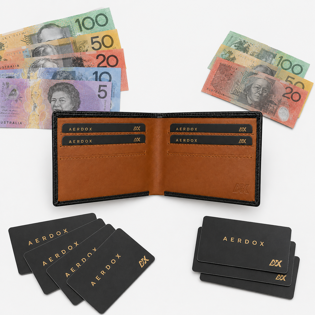 Aerdox Nova brown interior with cards and cash