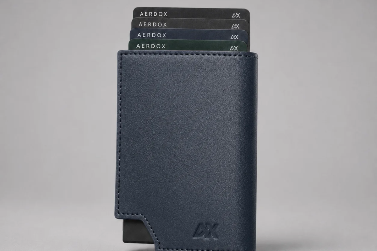 Aerdox Vector wallet with cards, smooth notes and a receipt sorted into separate areas